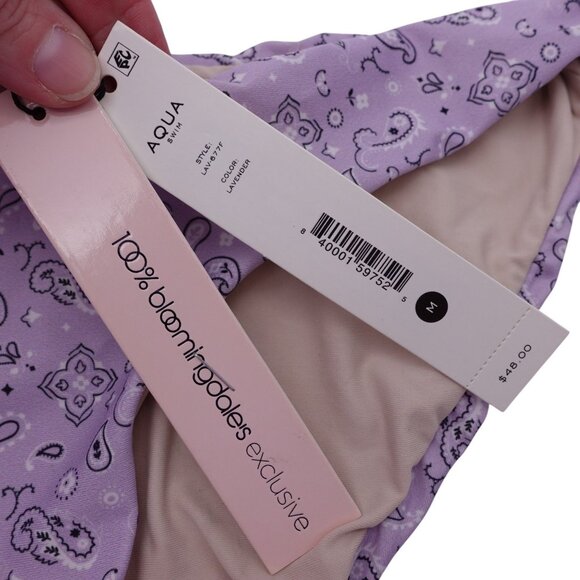 NWT Aqua Swim Bandana Print Bikini Bottom Sz M Lavender Lined Moderate Coverage - Picture 3 of 5